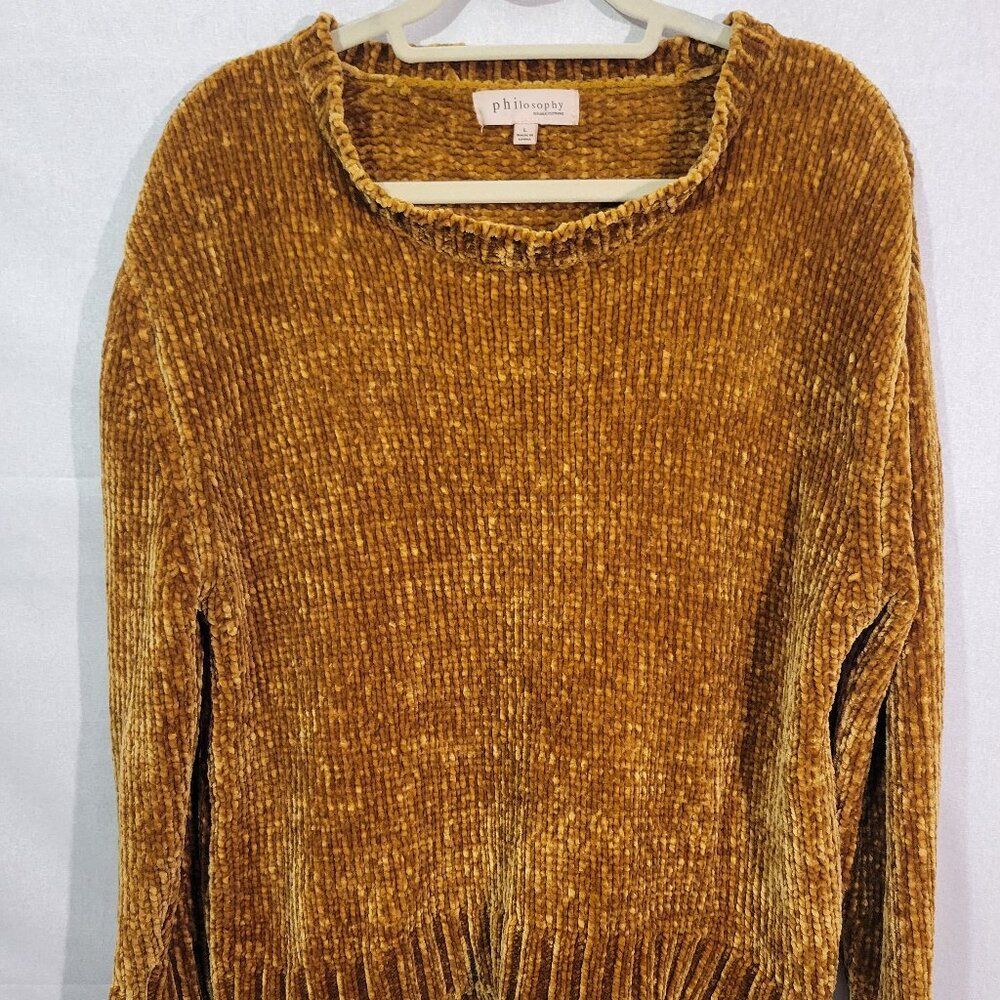 Philosophy Chenille Sweater Women’s Large Mustard Gold Soft Cozy Pullover